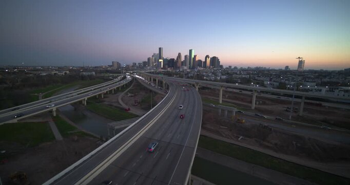 Wide Drone Shot of Houston Texas Downtown Skyline