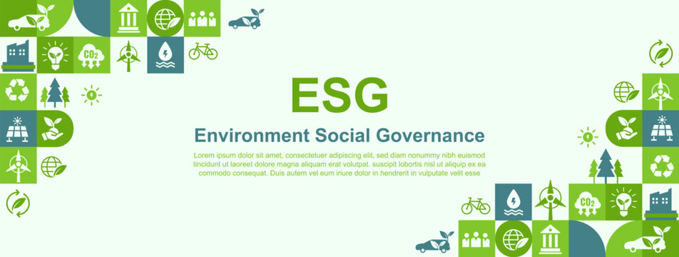 ESG Concept Horizontal Web Banner Background for Business and Organization Sustainability Development, Modern Infographic Vector.