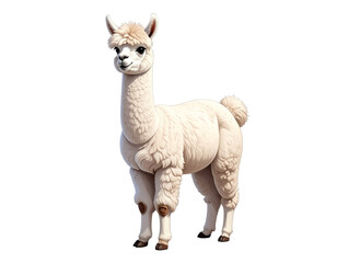 Fototapeta premium Alpaca cartoon character with fluffy cream fur and playful expression