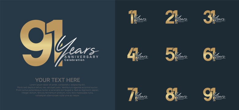 Anniversary logo set vector design, gold and silver color for celebration event