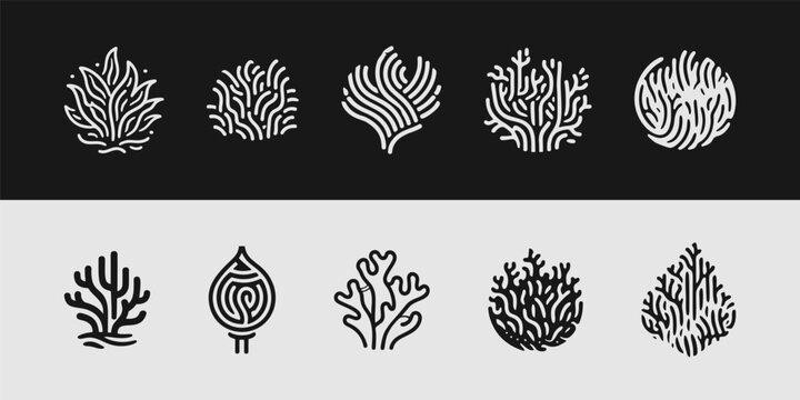 Abstract Organic Plant and Coral Line Art Logo Collection