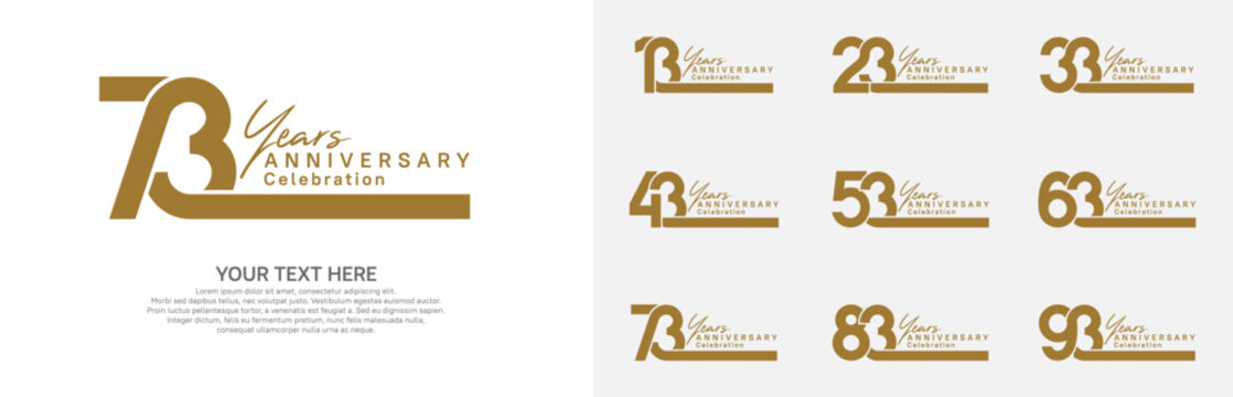 Anniversary logo set vector design, brown color for celebration event