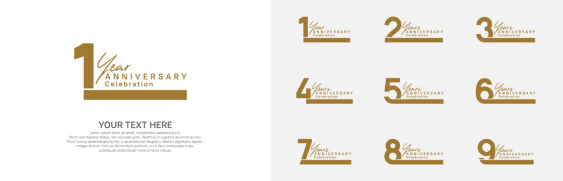 Anniversary logo set vector design, brown color for celebration event