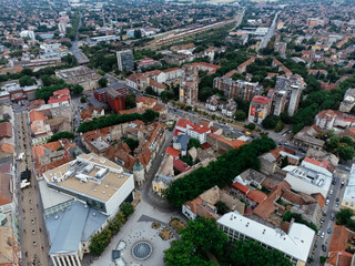 Obraz premium Aerial view of Subotica City Hall and main square in Subotica, Serbia with historic architecture. g.