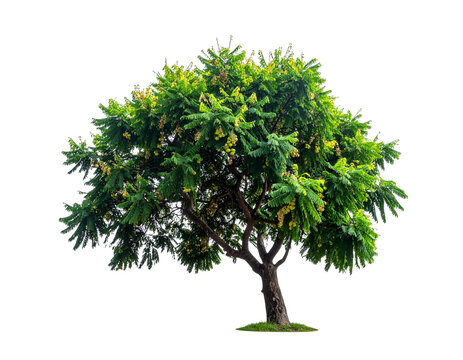 Full-shot amla tree with lush green foliage and flowering yellow blossoms on sturdy trunk