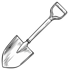 Hand-drawn Sketch of a Garden Spade Tool with Wooden Handle