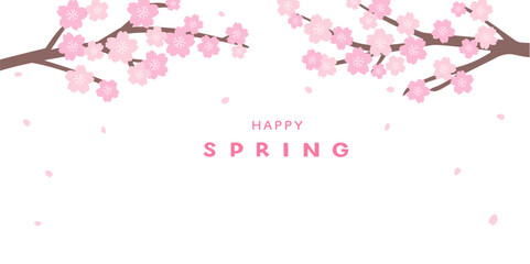 春のバナーイラスト　春の背景イラスト　桜のバナー　ピンク　春素材　