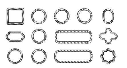 A collection of various rope border shapes and frames in a minimalist line art style © Mim