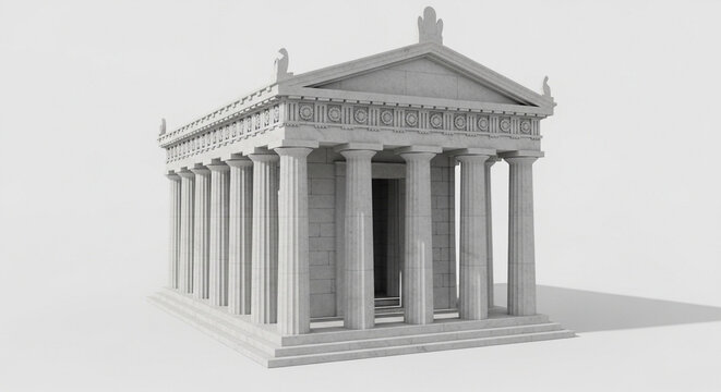 Neoclassical marble temple model with columns and triangular pediment