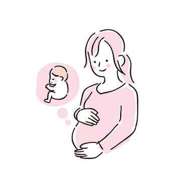 お腹の赤ちゃんを想い微笑む妊婦さんのイラスト（マタニティ）