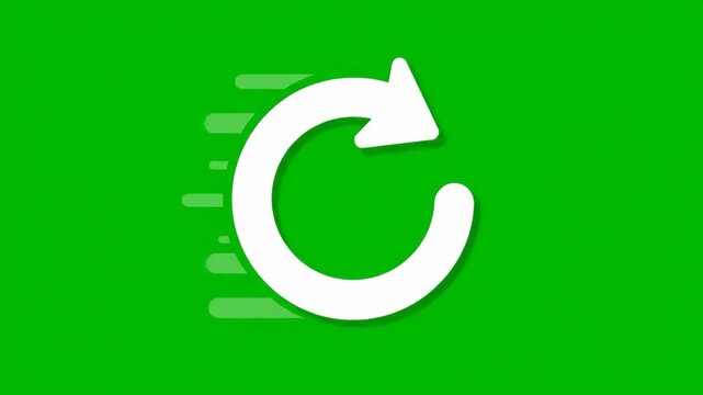 A modern animated refresh or reload arrow icon on a chroma key green background. Ideal for digital interfaces, web design, and app development. Represents update, process, and data synchronization.
