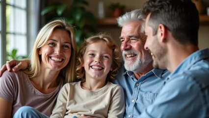 Obraz premium Family Bonding: Multigenerational group gathered in home living room 