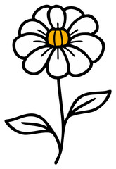 Delicate Daisy Line Art Illustration: White Petals, Yellow Center, Black Outline, Botanical Simplicity, Floral Elegance