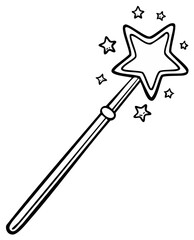 Whimsical star tipped magic wand illustration with sparkling stars
