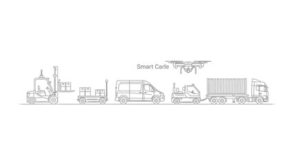 Obraz premium Smart Carfle : Futuristic transportation and cargo management concepts, with a focus on drones, trucks, and automated vehicles