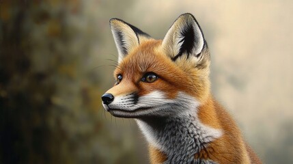 Fototapeta premium Alert Red Fox Cub Gazes Curiously in Its Natural Habitat, Showcasing Stunning Colors and Charm