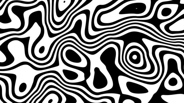 A black and white abstract painting full of swirls and lines, giving it a sense of movement and energy. The
