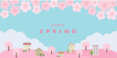 春のバナーイラスト　春の背景イラスト　　桜のバナー　春素材