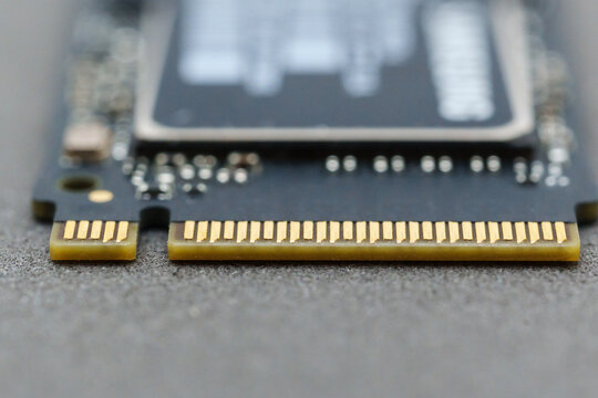Close look at SDD with gold contacts on circuit board