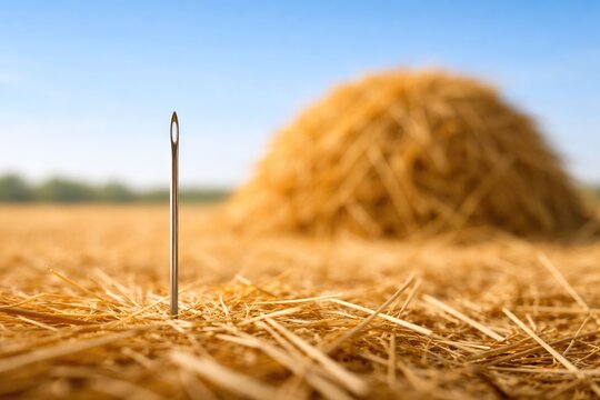 Needle in a haystack metaphor concept for searching rarity and difficulty in rural field