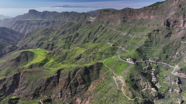 Aerial view of Parque rural del Nublo and Caldera de Tejeda, Gran Canaria, Canary Islands, Spain