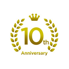 10th anniversary commemorative badge with crown and gold gradient laurel wreath