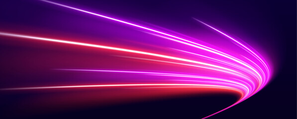 Futuristic pink speed trail with glowing edges and flowing motion streaks, suitable for digital banners and abstract racing designs. vector © Romstock