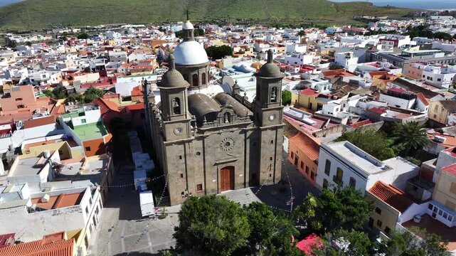 Aerial view of Parroquia San Sebastian de Aguimes, Aguimes, Gran Canaria, Canary Islands, Spain