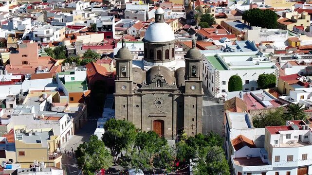Aerial view of Parroquia San Sebastian de Aguimes, Aguimes, Gran Canaria, Canary Islands, Spain