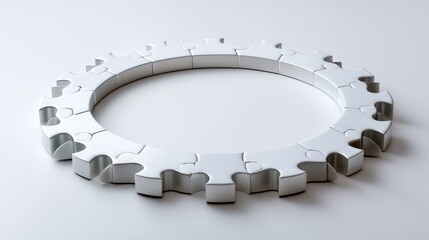 Circular Puzzle Piece Arrangement Representing Unity, Connection, and Collaboration in a Minimalistic Style