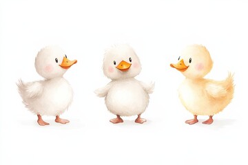 Naklejka premium Cute Pastel Yellow Ducklings Watercolor Trio