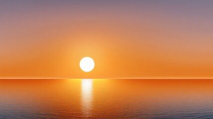 Calm Sunset over Tranquil Ocean Water with Colorful Sky and Gentle Sun Reflection at Dusk