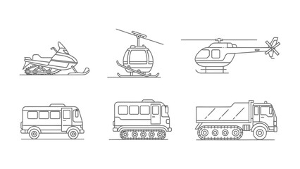 Diverse Transport Fleet: An array of transportation modes, ranging from snowmobile to dumper truck, illustrating diverse transport types.  © Murshida