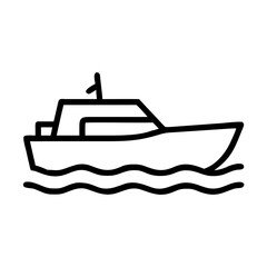 Outline drawing of a yacht boat on the water for travel and recreation vector illustration design icon