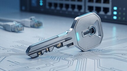 Digital key representing network security and access to connected systems and information transparent background