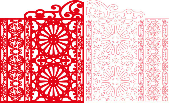 Red Ornamental Scroll Pattern, Hollow Floral Grille Design Vector Background