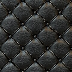 Fototapeta premium tufted black leather upholstery with diamond quilting, round buttons, visible stitching and textured grain conveying a luxurious sophisticated mood