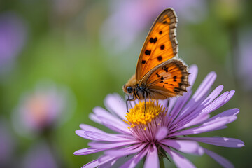 Colorful Butterfly Sipping Nectar from Purple Wildflower in Nature