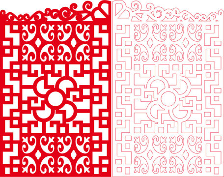 Decorative Paper Cut Heart Scroll Fretwork Panel with Circular Medallion Center and Geometric Square Border, Laser Cut Ornamental Romantic Swirl Repeat Screen Frame Design
