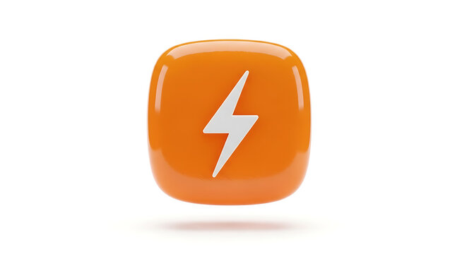 3D orange spark icon isolated on white background.