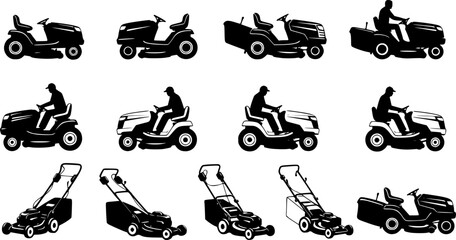 Fototapeta premium Professional Riding Lawn Mower Silhouette - Garden Tractor and Landscaping Machinery Vector