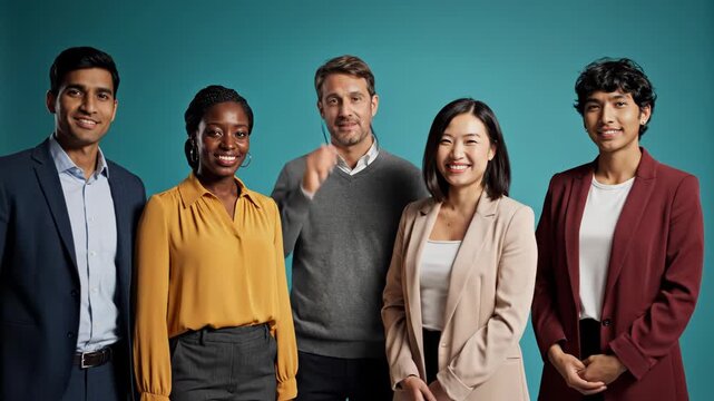 Diverse group of business professionals standing together in a studio