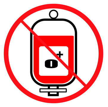 No blood donation sign with AB positive blood type symbol. Red prohibition sign over B positive blood bag, incompatible blood type concept. No B positive blood donation sign icon