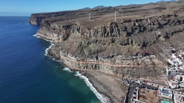 Aerial view of Puerto de Mogan and Playa de Mogan, Gran Canaria, Canary Islands, Spain
