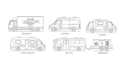 Vehicle Collection Illustration: A stylized illustration showcases a series of transportation vehicles, perfect for conveying movement, travel, and logistics themes. © Murshida