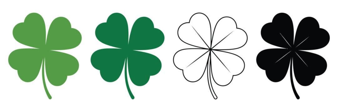 Green shamrock vector illustration, cloverleaf and luck symbols