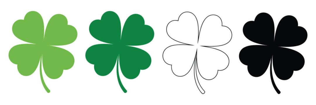 Green shamrock vector illustration, cloverleaf and luck symbols
