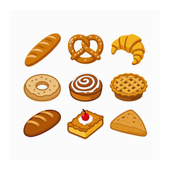 Assorted Bakery Pastries and Breads - Delicious Baked Goods Icons