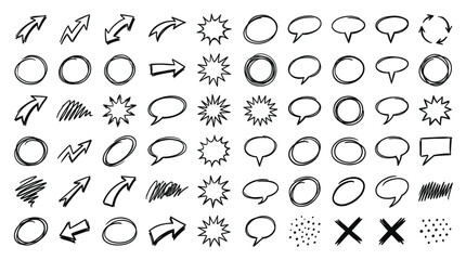 Fototapeta premium Set of outline arrows and speech bubble icons vector
