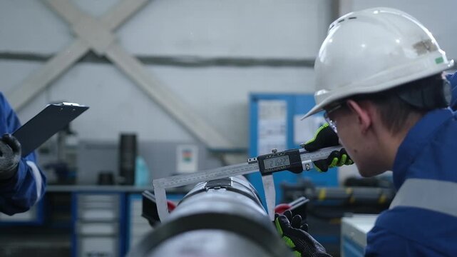 Workers in uniform take control measurements